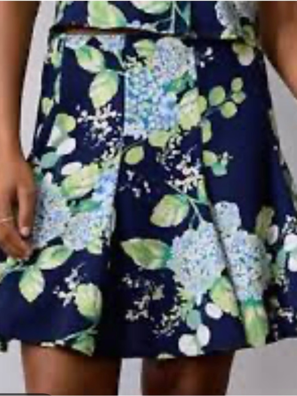 Lauren Conrad Navy/Green Floral Pleated A-Line Mini Skirt Sz Small Summer New